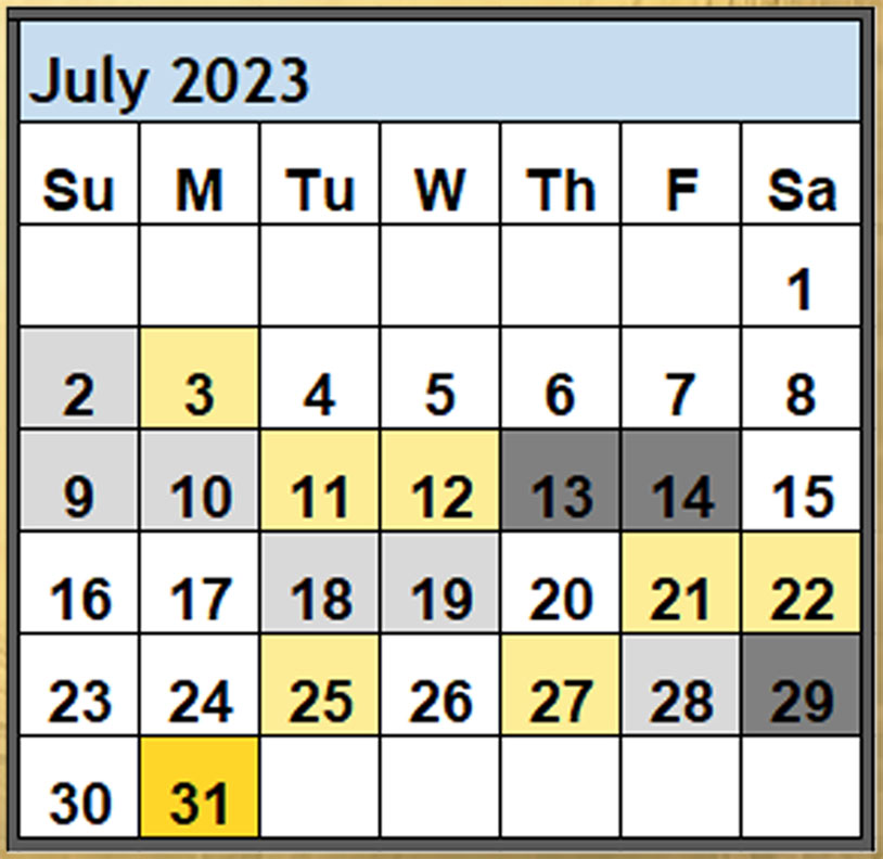 Magi Helena Best Worst Days July 2023 Scientific Multidimensional Astrology Astro-Calendar Astro Calendar Timing Calendar