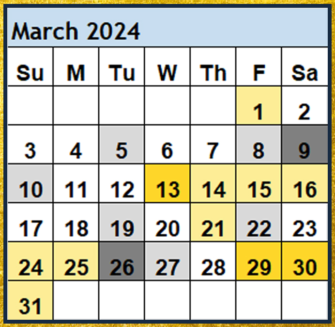 Magi Helena Best Worst Days March 2024 Scientific Multidimensional Astrology Astro-Calendar Astro Calendar Timing Calendar